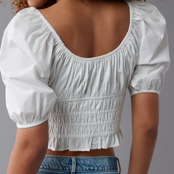 NWT American Eagle Outfitters Puff Sleeve Top Size Small White - Picture 2 of 5
